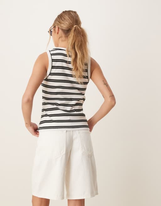 AWARE rib knit tank top in black and white stripes, 4 of 4