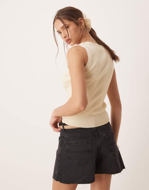 AWARE ribbed knitted tank top in cream, 4 of 4