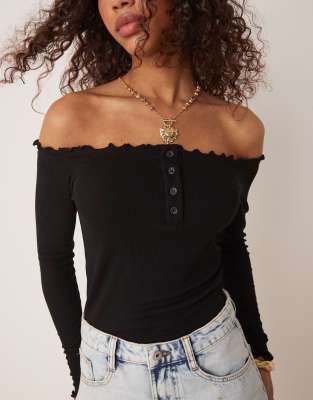 Aware Ribbed Lettuce Edge Bodysuit In Black