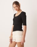 [AWARE] AWARE ribbed scoop neck top in black S Black