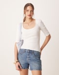 [AWARE] AWARE ribbed scoop neck top in white XL WHITE
