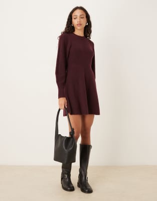 Robe courte en maille ajustée et évasée - Bordeaux-Rouge L