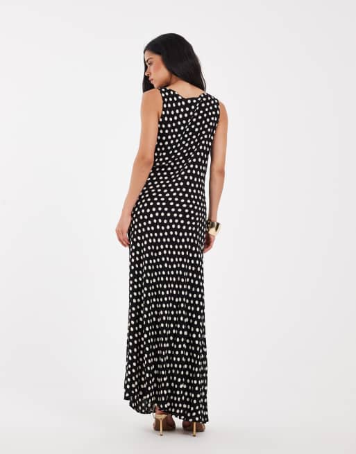 AWARE robe longue sans manches à col bénitier noire à pois, 4 de 4