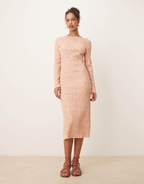 AWARE - Robe mi-longue plissée - Rose clair fleuri - view 1