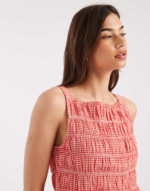 AWARE – Röd- och vitrutig, smockad peplum-topp i bäckebölja, del av set, 4 av 4