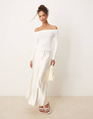 satin maxi skirt in pumice stone-White