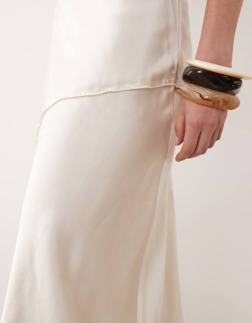 AWARE satin maxi skirt with drop waist in cream, 2 of 5
