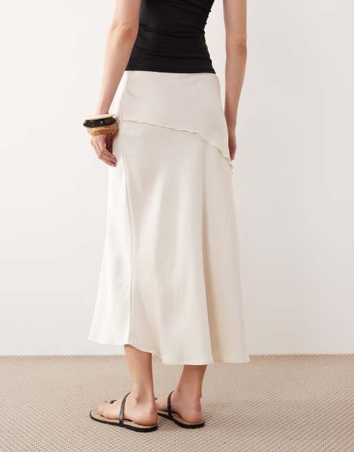 AWARE satin maxi skirt with drop waist in cream, 4 of 5