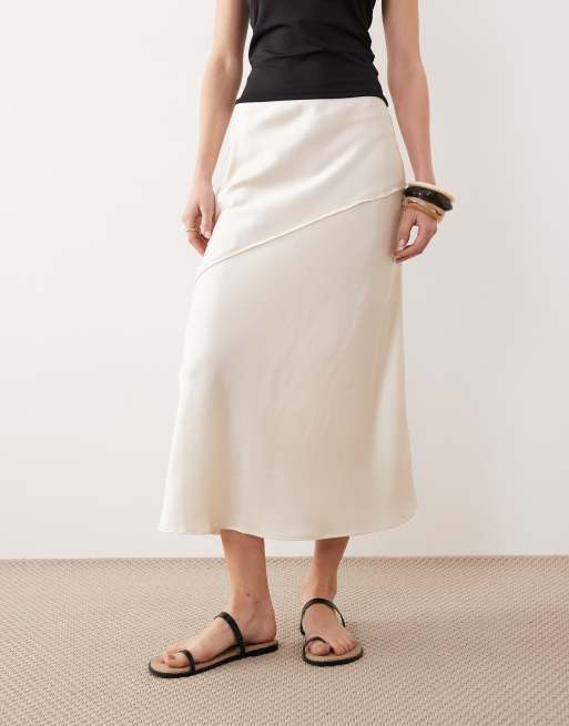 AWARE satin maxi skirt with drop waist in cream, 5 of 5