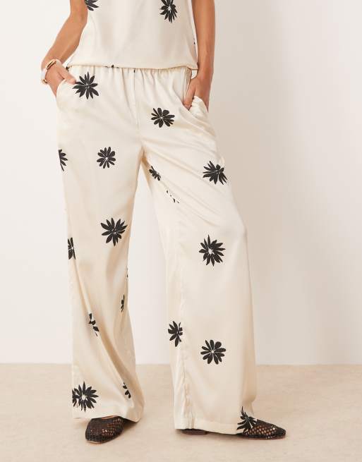 AWARE satin wide leg pants in mono floral print (Part of a set), 2 of 5