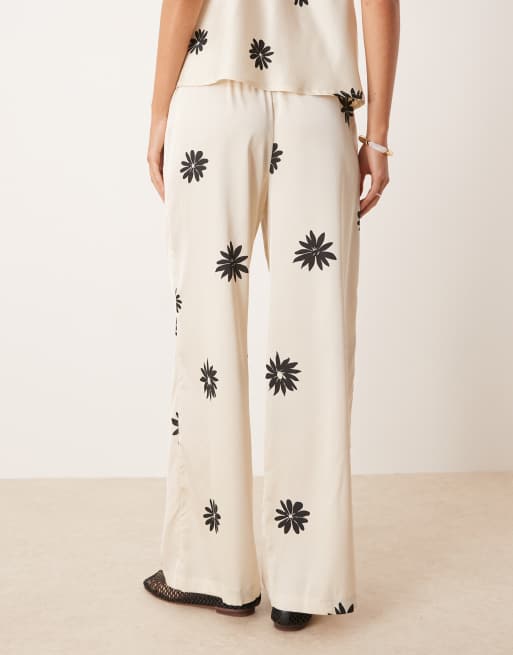 AWARE satin wide leg pants in mono floral print (Part of a set), 4 of 5