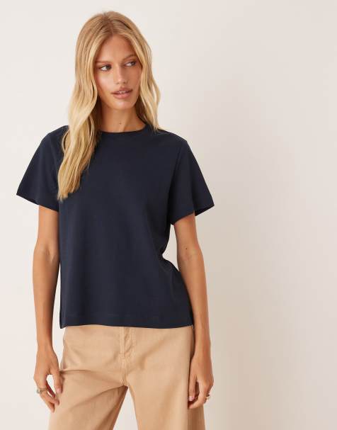 AWARE – Schweres kastiges T-Shirt in Marineblau - view 1