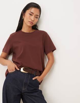 AWARE - Schweres kastiges T-Shirt in Portwein-Rot