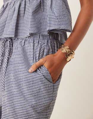 AWARE seersucker relaxed trouser co-ord in blue check