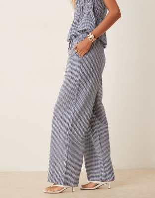 AWARE seersucker relaxed trouser co-ord in blue check