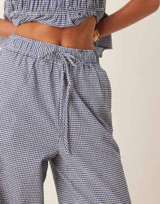 AWARE seersucker relaxed trouser co-ord in blue check