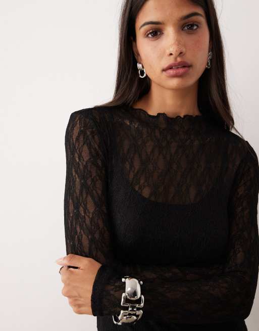 AWARE sheer stretchy lace midi dress in black