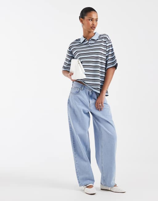 AWARE short sleeve polo top in blue and brown stripe, 2 of 4