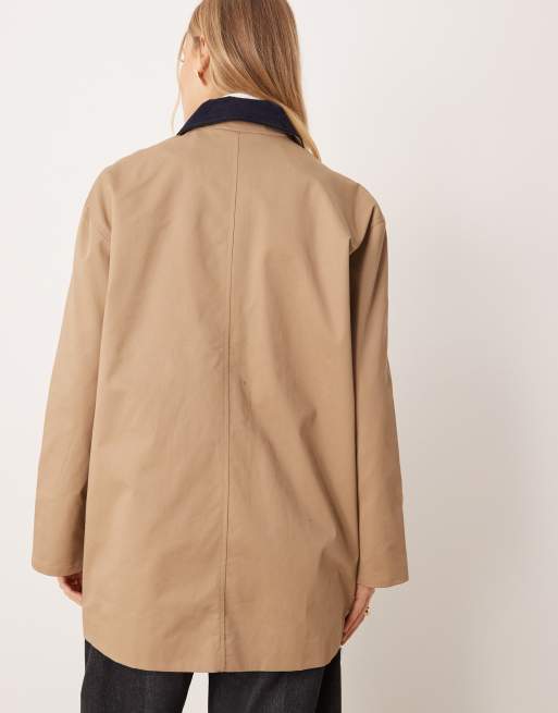 AWARE short trench with corduroy collar in beige, 4 of 4