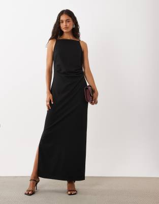 Aware Sleeveless Boat Neck Maxi Dress In Black