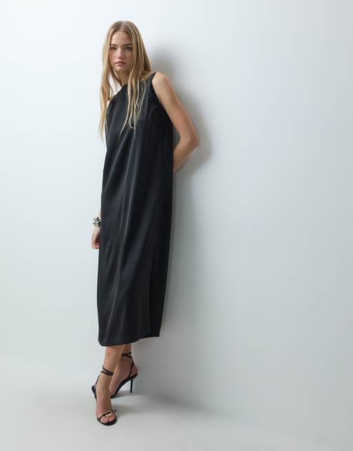 AWARE sleeveless boat neck maxi dress with tie detail in black, 2 of 5