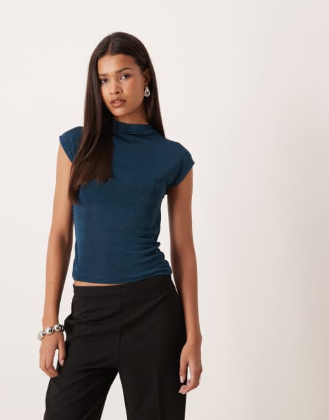 AWARE sleeveless high neck top with glitter detail in midnight navy - view 1