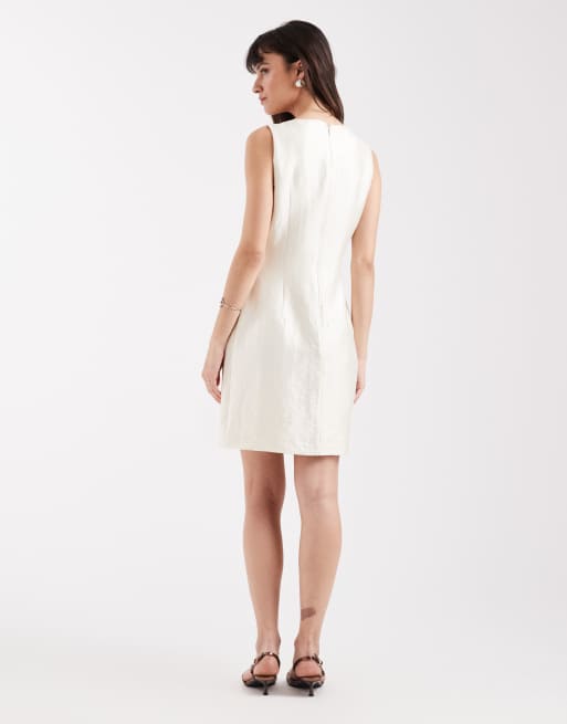 AWARE sleeveless scoop neck mini dress co-ord in white shimmer, 4 of 4