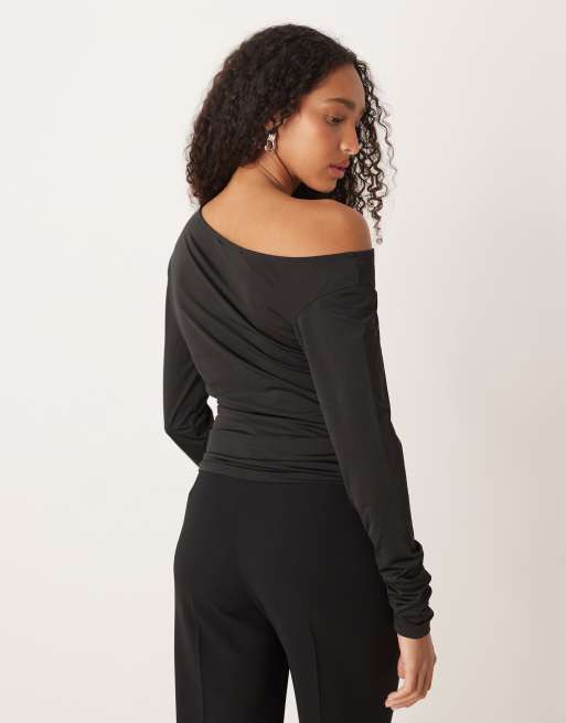 AWARE slinky drapey long sleeve top in black, 2 of 4