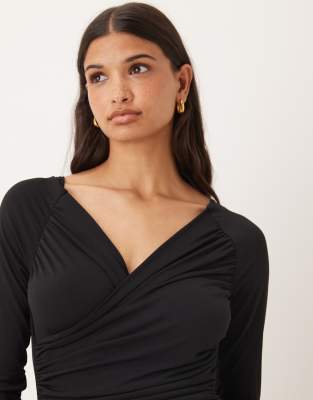 Aware Slinky Wrap Front Drapey Top In Black