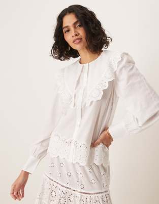 Aware Statement Collar Eyelet Shirt In White