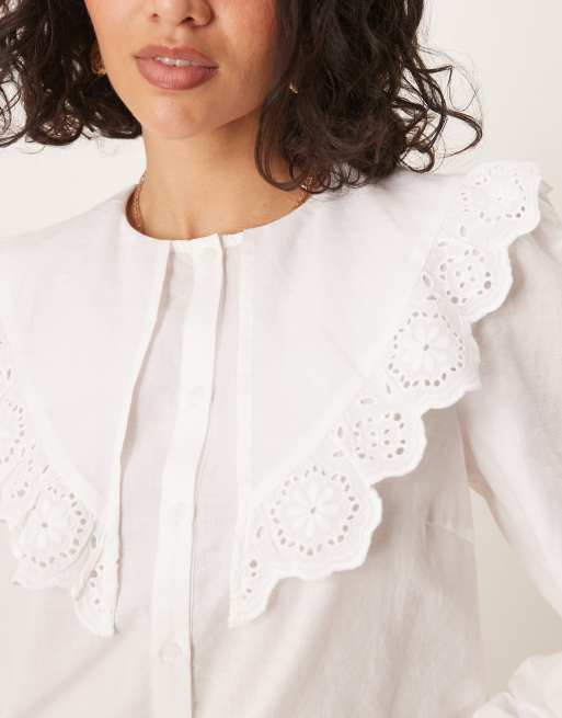 AWARE statement collar eyelet shirt in white | ASOS