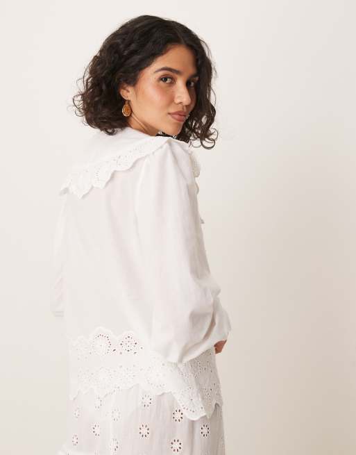AWARE statement collar eyelet shirt in white | ASOS