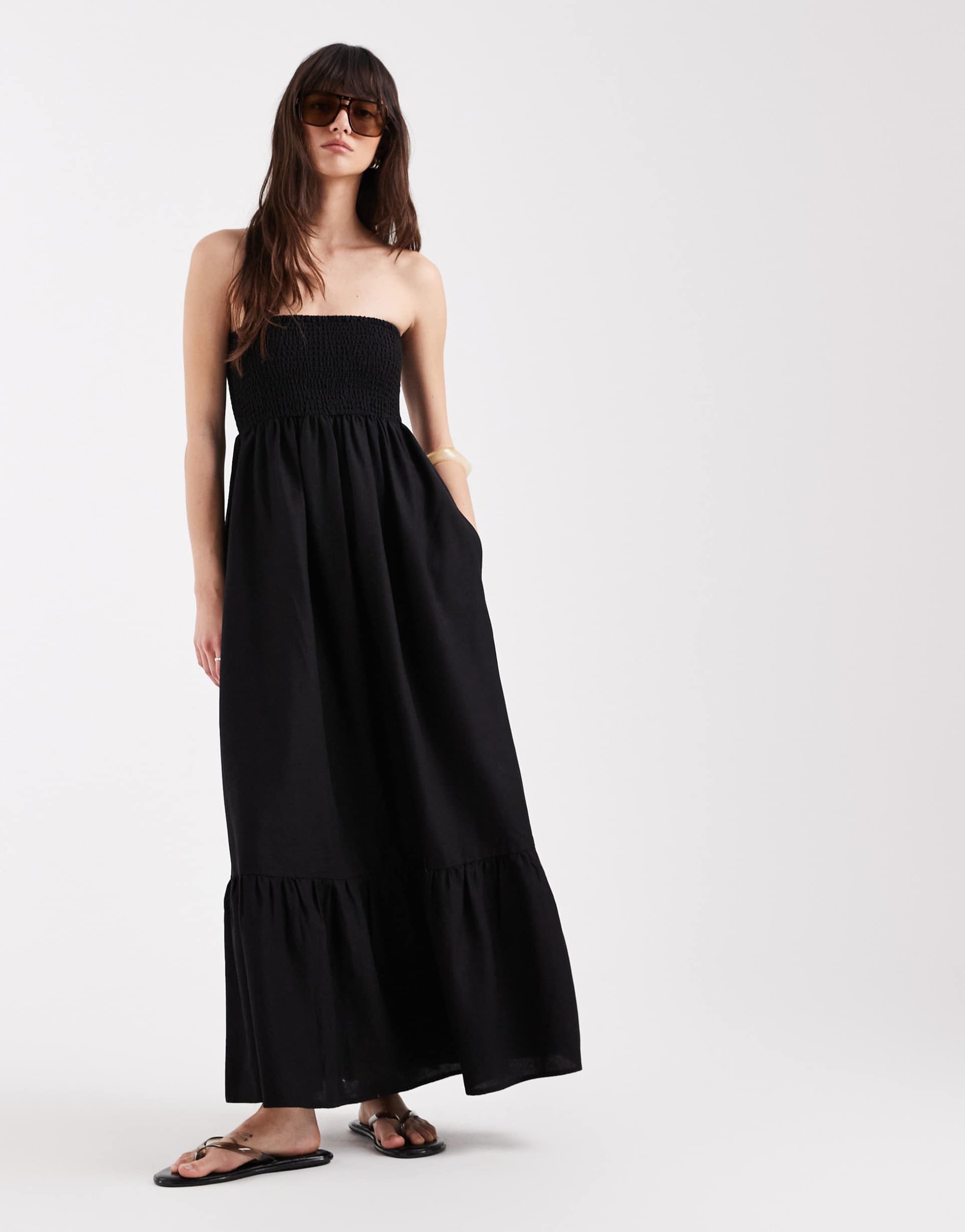 aware strapless maxi dress in black