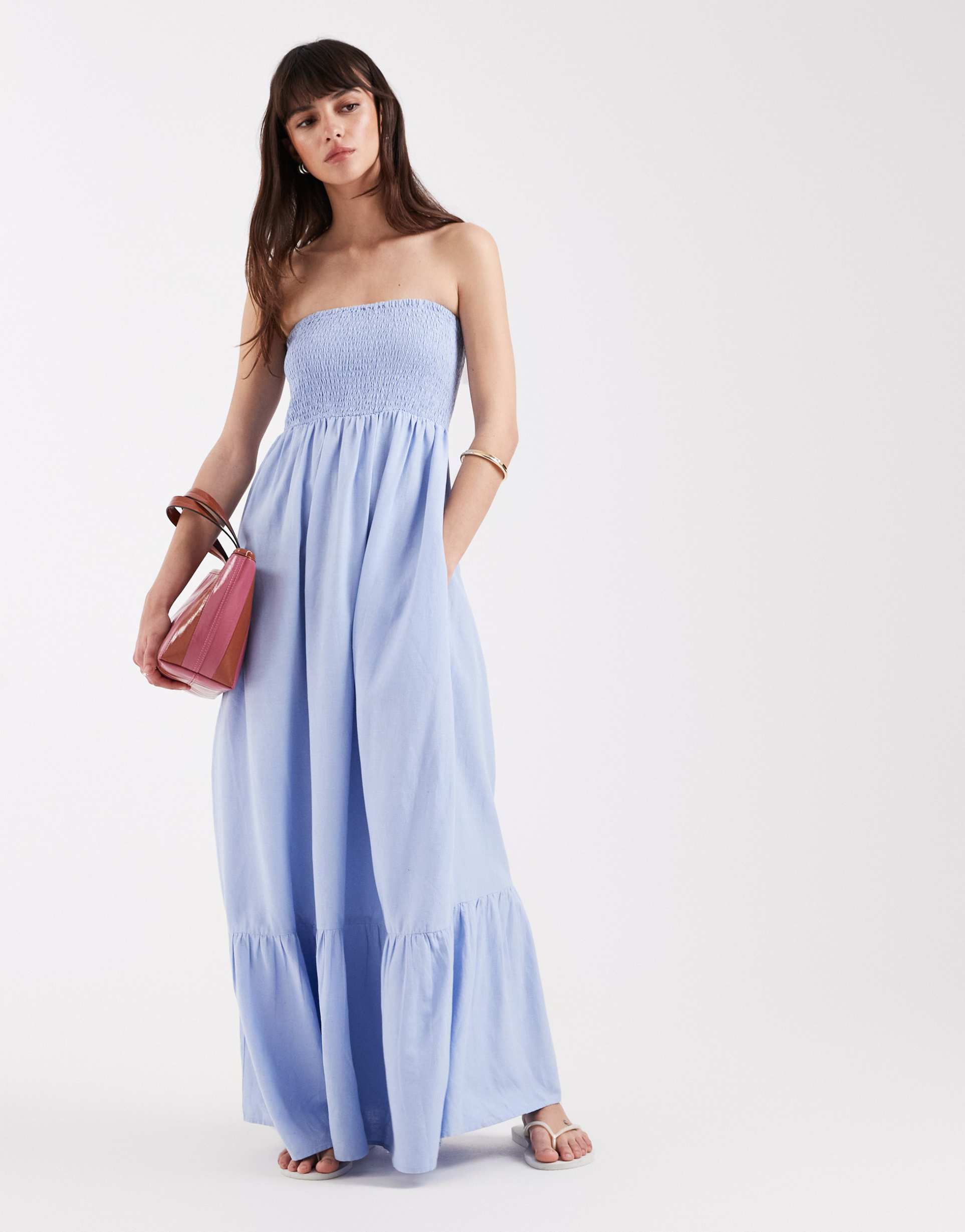 aware strapless maxi dress in light blue