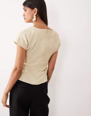 Aware Structured Pleated Boat Neck Top In Neutral