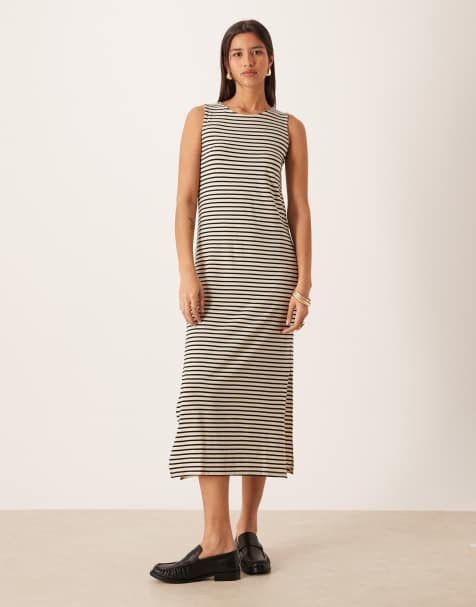 AWARE sleeveless maxi dress in mono stripe