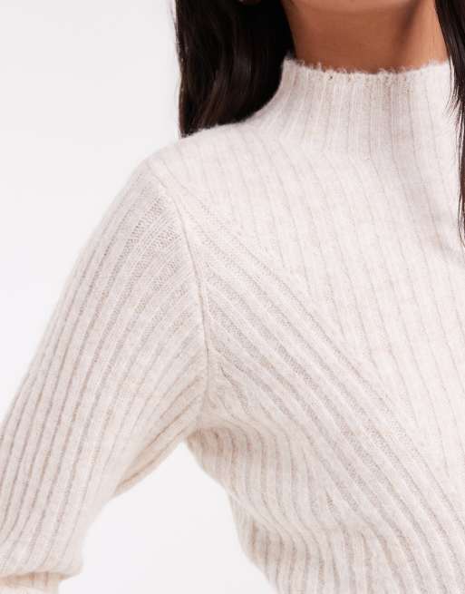 AWARE sweter z golfem i prążkowanym wykończeniem w kolorze kremowym, 3 z 4