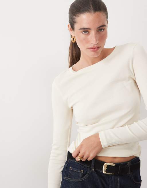AWARE t-shirt a maniche lunghe color crema, 4 di 4