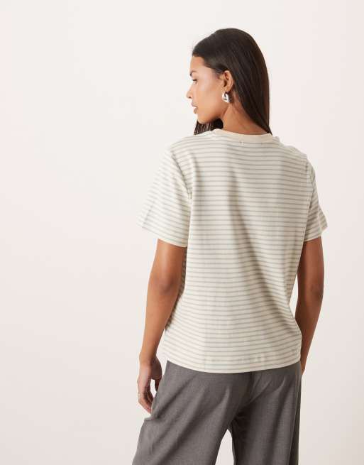 AWARE t-shirt in cream with teal stripe, 4 of 4
