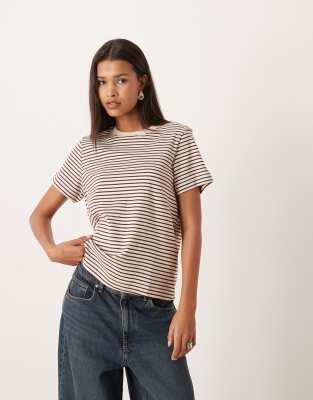 T-shirt rayé - Crème et chocolat-Blanc XL