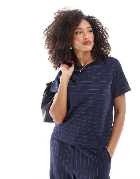 AWARE - T-shirt squadrata blu navy a righe in coordinato - view 1