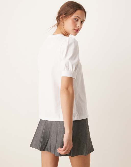 AWARE t-shirt with puff sleeves in white