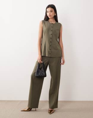 Aware Tailored Longline O-neck Waistcoat Co-ord In Green