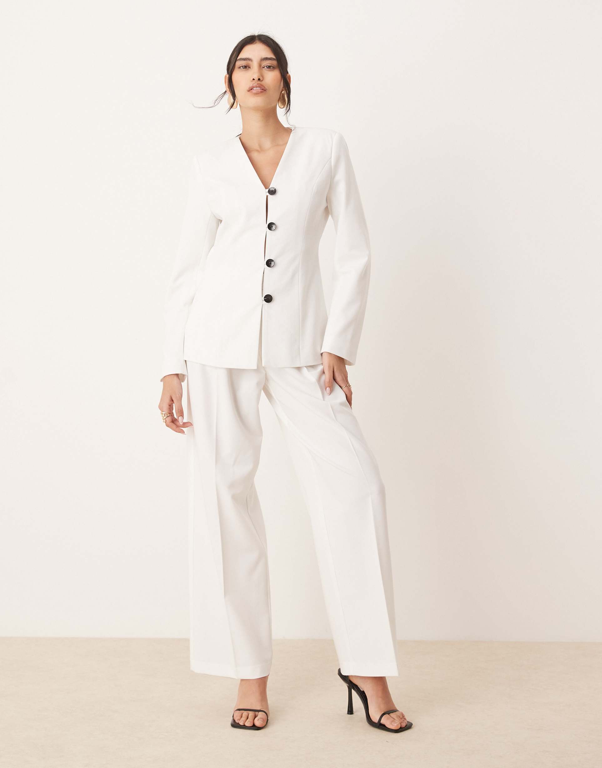 aware tailored wide leg pants in white - part of a set