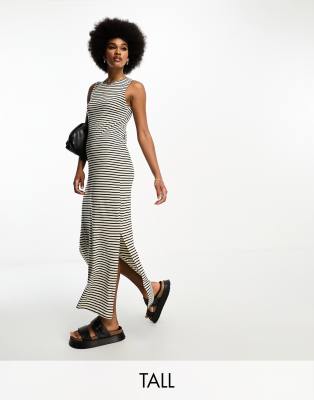 Tall sleeveless maxi dress in mono stripe-White