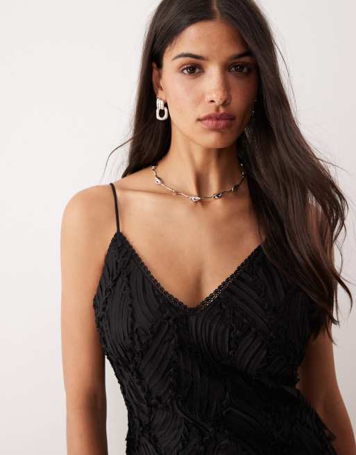 AWARE textured bodice chiffon midi dress in black, 2 of 4