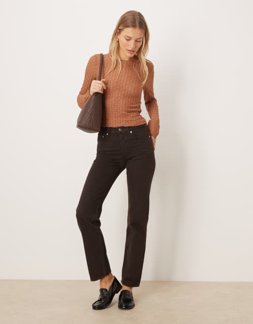 AWARE textured jersey long sleeve t-shirt with lettuce edging in mocha mouse, 2 of 4