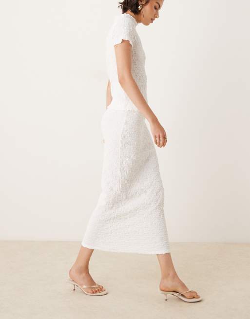 AWARE textured lettuce edge midi skirt co-ord in white, 5 of 5