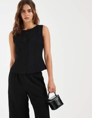 Aware Textured Vest With Lace Trim Detail In Black