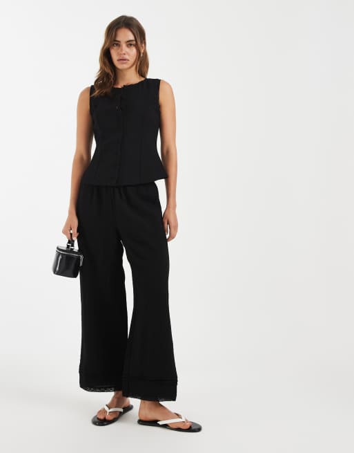 AWARE textured vest with lace trim detail in black - part of a set, 2 of 4